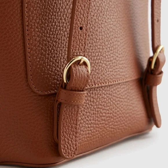 Quince Textured Flap Backpack - Cognac - Picture 7 of 10